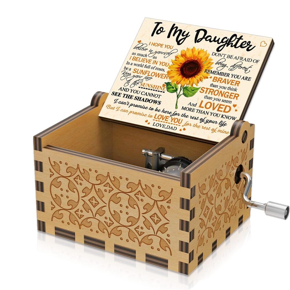 8931 Engraved Hand Crank Wood Music Box You are My Sunshine Gift